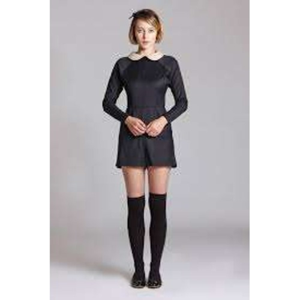 L'ecole des Femmes Black Peter Pan‎ Collar Long Sleeve Wool Romper Size 10 NWOT
